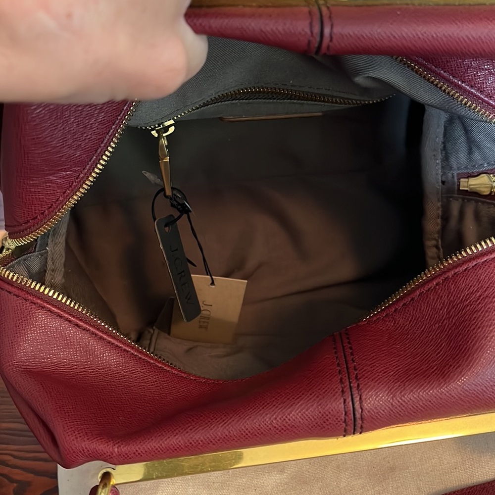 NWT J Crew Burgundy Leather Crossbody Satchel Purse Handbag - Picture 10 of 12